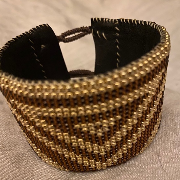 Love Heals beaded gold and brown cuff bracelet - Picture 2 of 5
